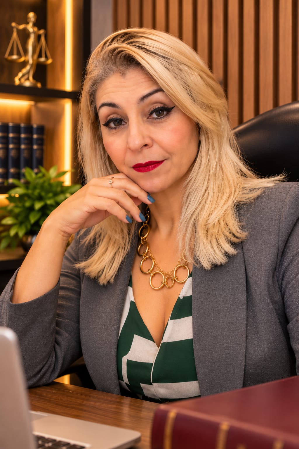Retrato profissional da Dra. Sara Santos em ambiente de escritório